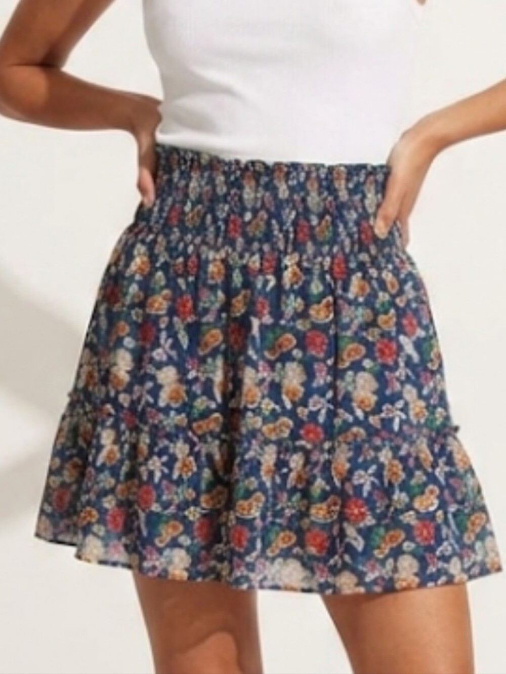 Ralph Lauren Navy Floral Smocked Tiered Skirt